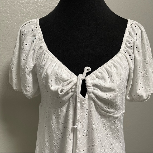 Jolie & Joy White Eyelet Poof Short Sleeve Women's Lined Dress X-LARGE - Picture 2 of 7